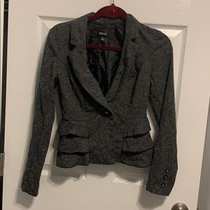 Grey Tweed Ruffle Blazer